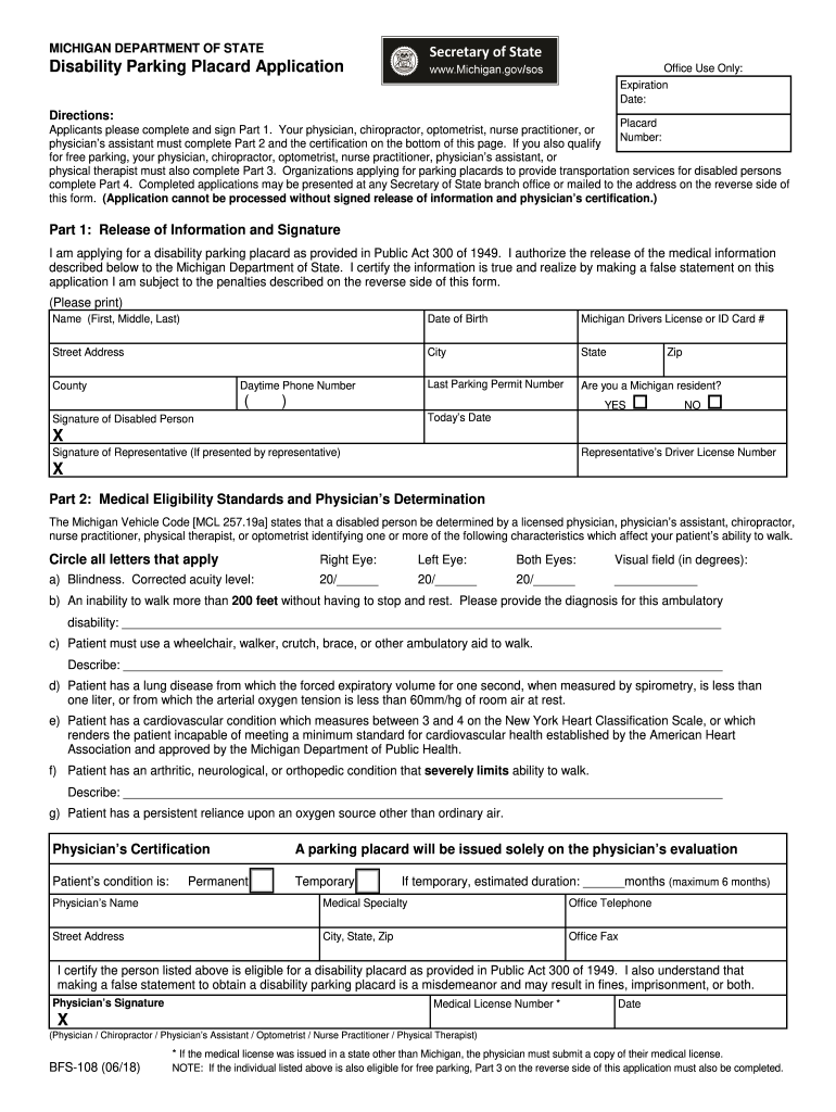 Bfs 108 Disability Application State Of Michigan
