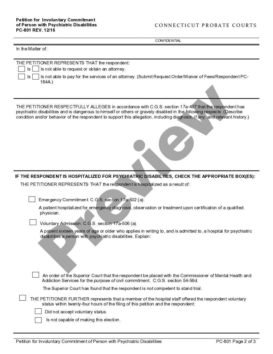 Connecticut Application for Involuntary Commitment of ...