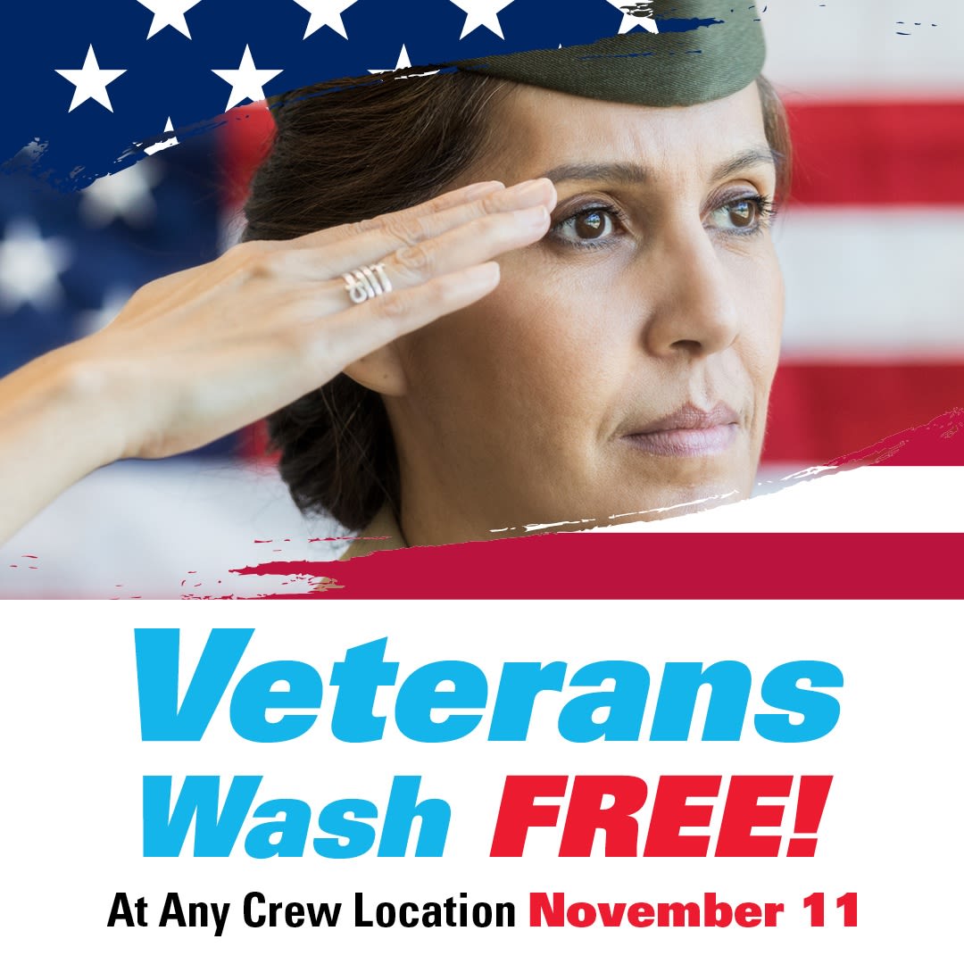 Crew Carwash to provide a FREE Carwash in honor of Veterans Day