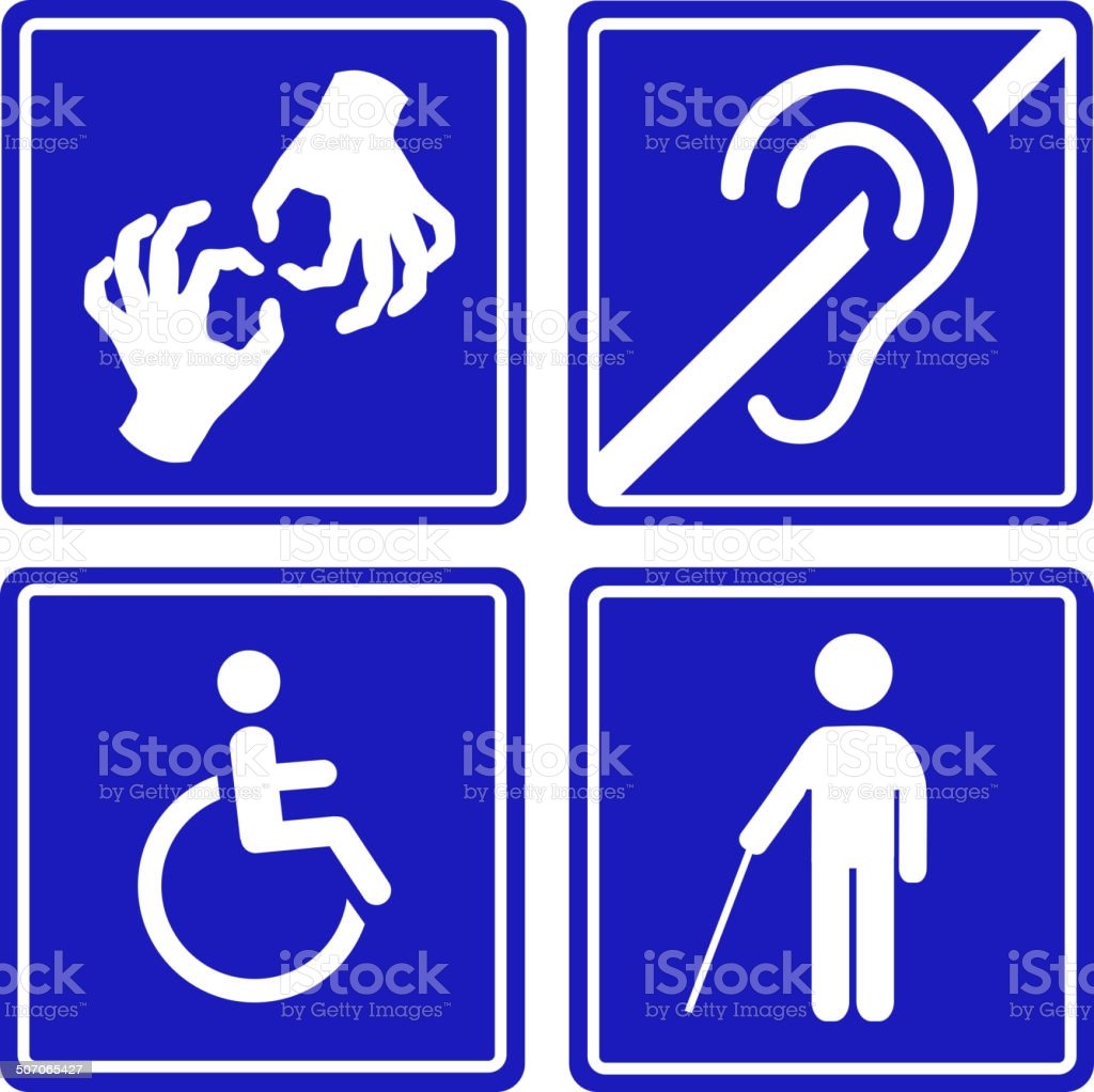 Disabled Signs Deaf Blind Mute And Wheelchair Icons Vector ...
