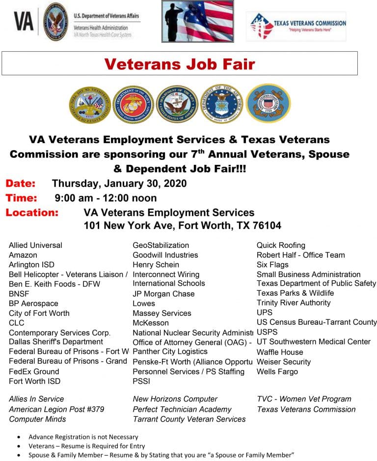 Flyer  VA_TVC Veterans Job Fair Jan 30 2020  Texas Veterans Commission