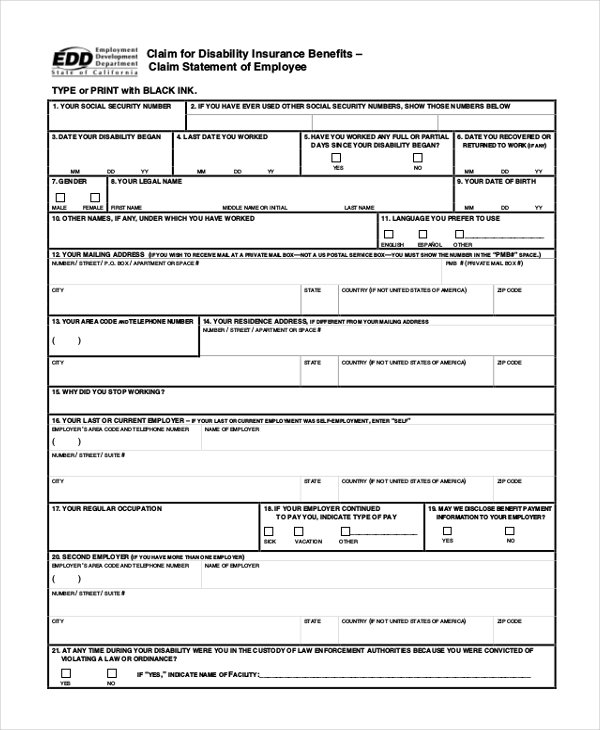 FREE 8+ Sample Disability Application Forms in PDF