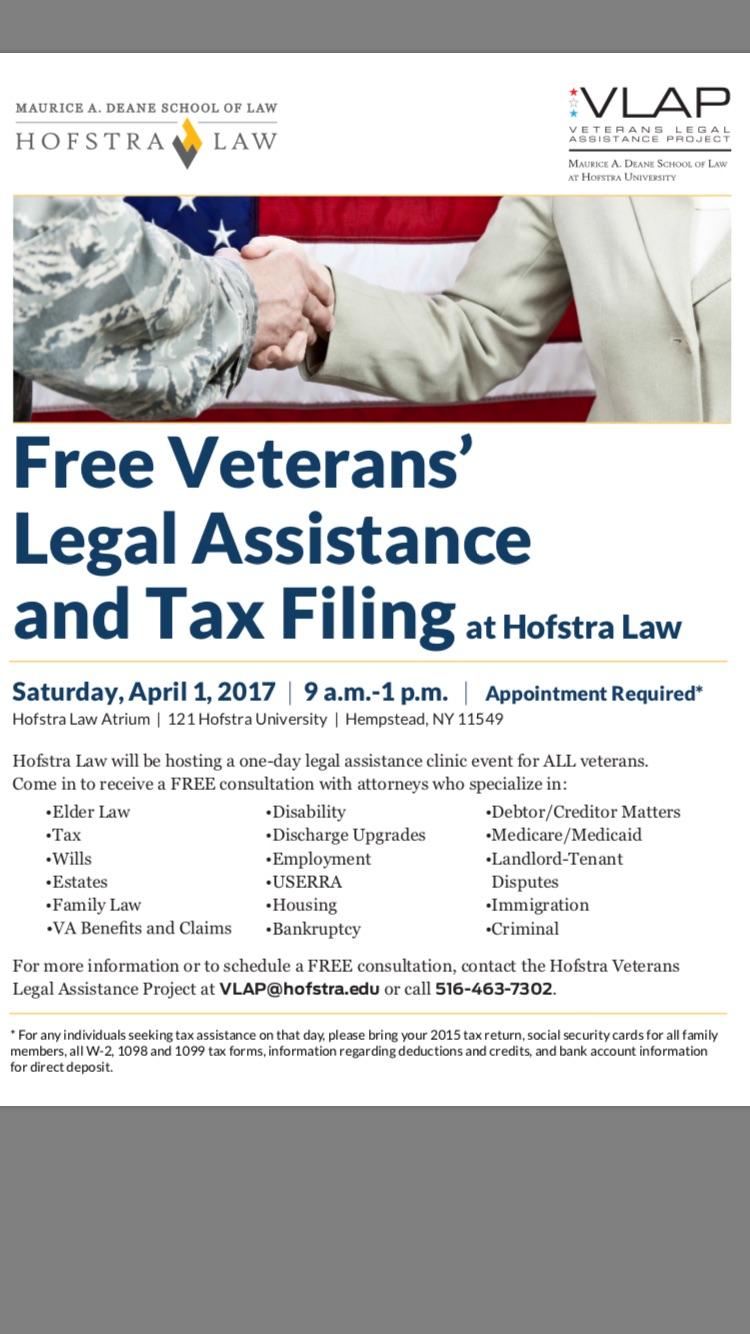 Free Veterans Legal Assistance on April 1st! : Hofstra