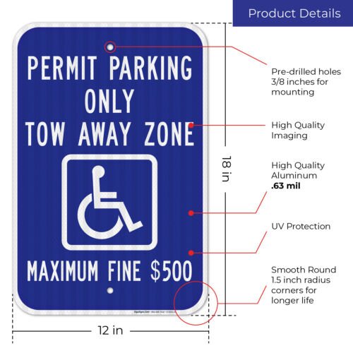 Georgia Handicap Parking Sign Permit Parking Only Tow Away Zone Max ...