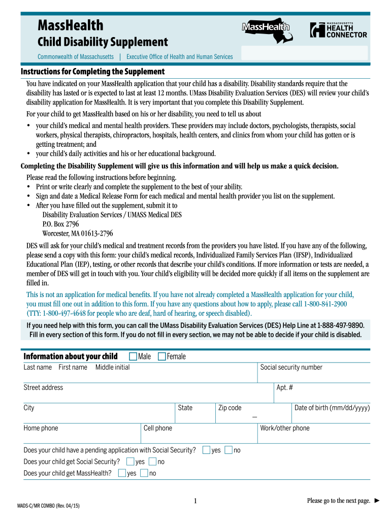 Masshealth Disability Supplement Form