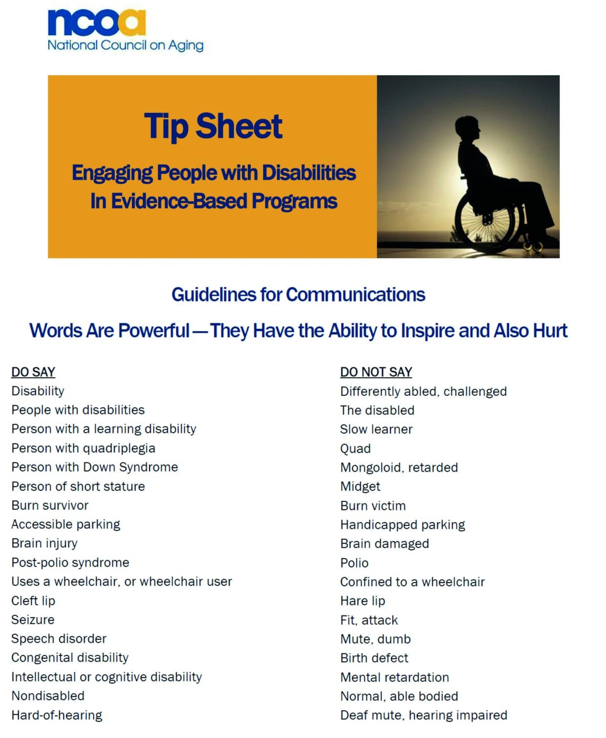 National Council on Agings new tip sheet on engaging people with ...