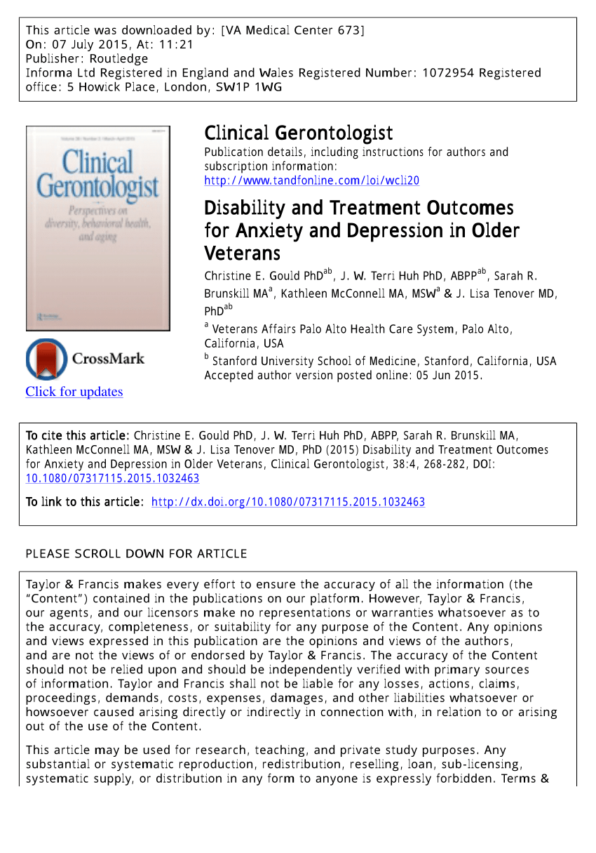 (PDF) Disability and Treatment Outcomes for Anxiety and Depression in ...