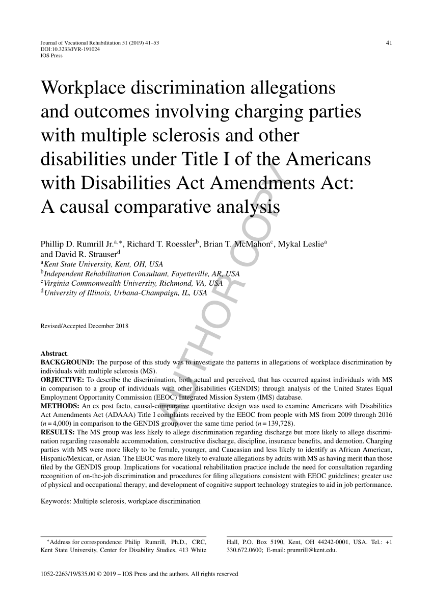 (PDF) Workplace discrimination allegations and outcomes ...