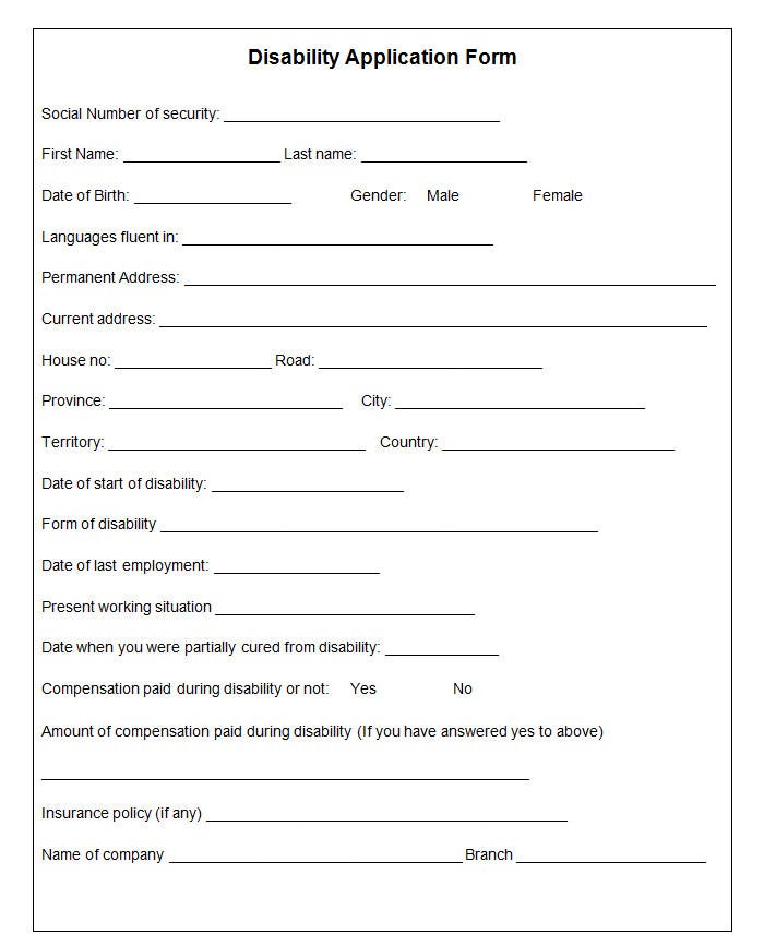 Sample Disability Application Form