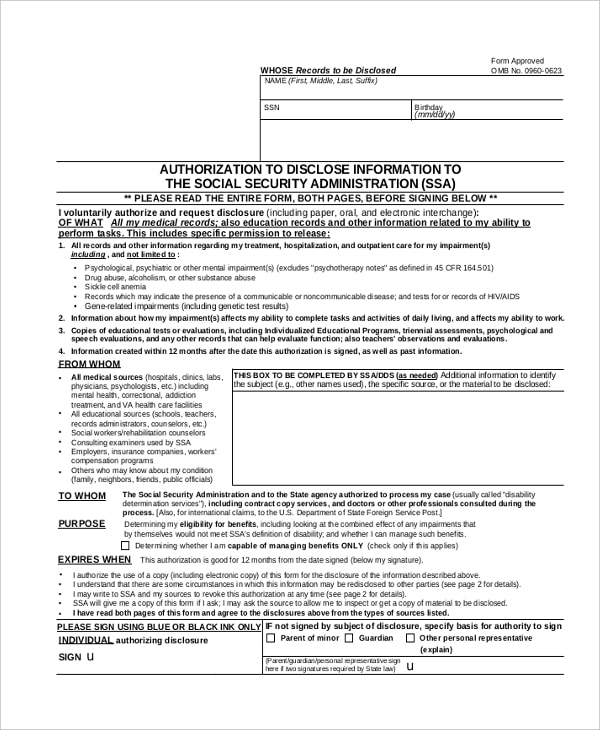 Social security disability application form