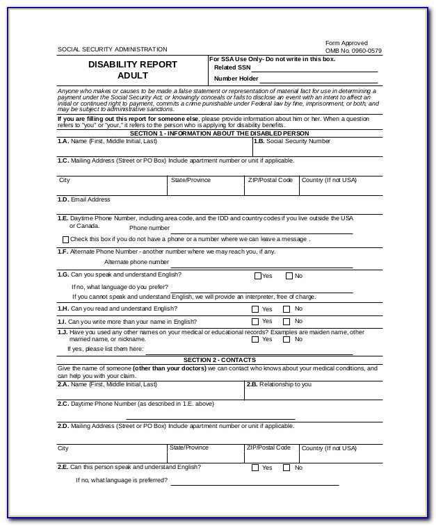 Social Security Disability Benefits Forms