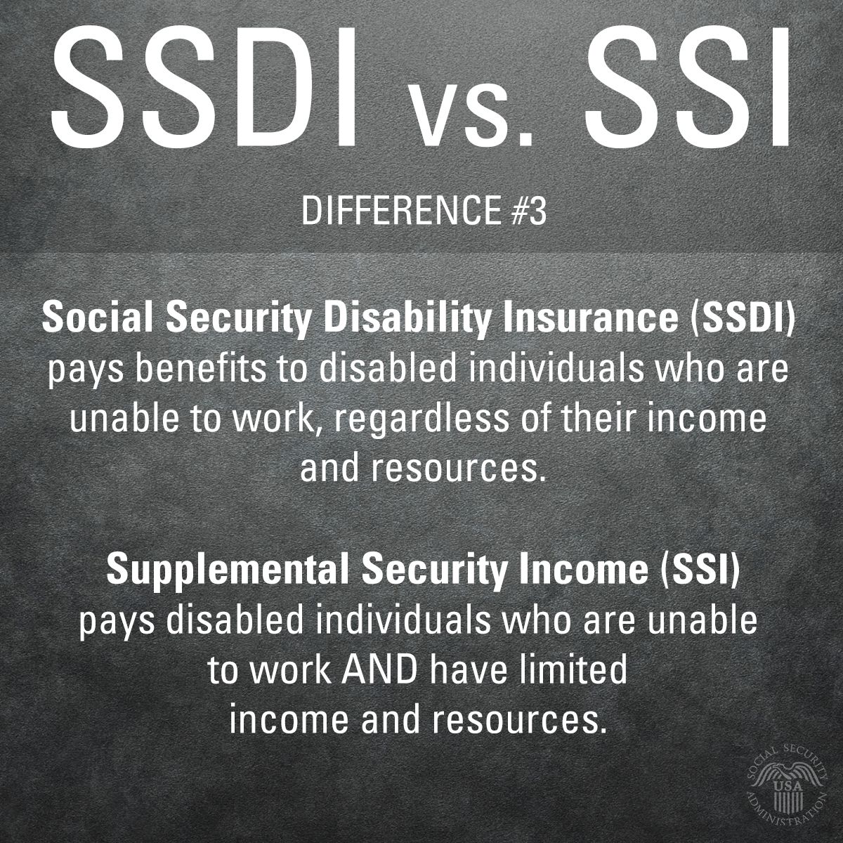 #SSDI: disability benefits regardless of income. #SSI ...