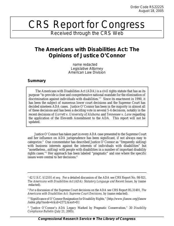The Americans with Disabilities Act: The Opinions of Justice O