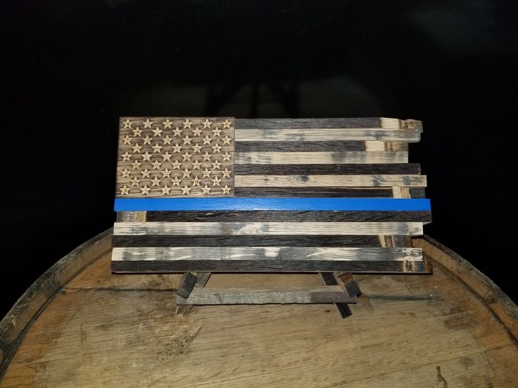 Thin BLUE Line KY Bourbon Barrel Stave American Flag. Veteran