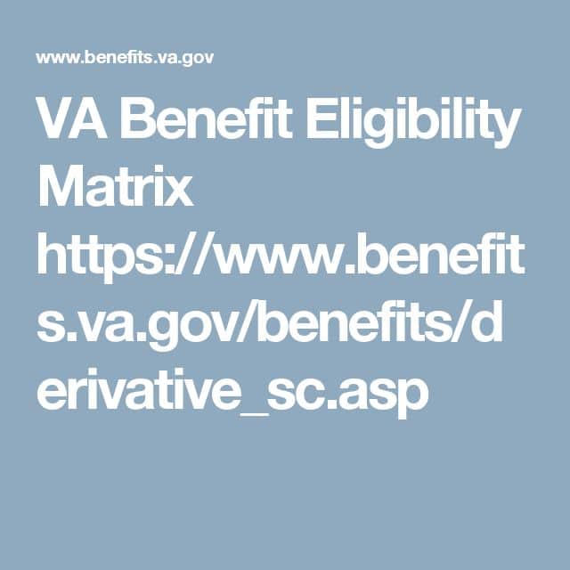 VA Benefit Eligibility Matrix https://www.benefits.va.gov/benefits ...